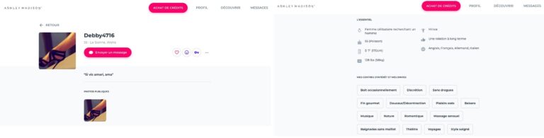 Les profils Ashley Madison offrent un aperçu des envies de rencontres des membres, mais ne contiennent que peu d’informations sur leur style de vie et leur personnalité