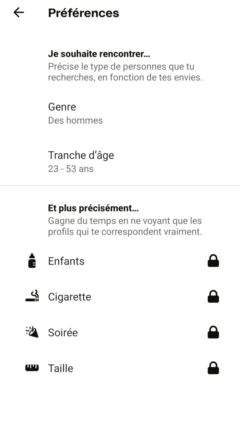 Happn vous permet de filtrer les profils qui vous sont présentés à l’aide de quelques critères de base